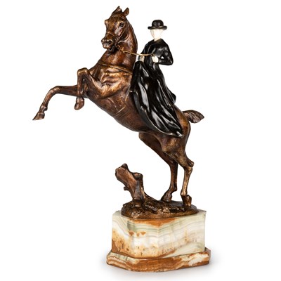 Lot 141 - MAXIMILIEN LOUIS FIOT (1886-1953), A GILT, COLD-PAINTED BRONZE AND IVORY EQUESTRIAN GROUP