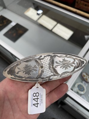 Lot 448 - A 19TH CENTURY MOTHER-OF-PEARL TATTING SHUTTLE