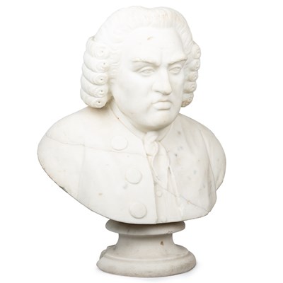 Lot 144 - A CARVED MARBLE BUST OF SAMUEL JOHNSON, 19TH CENTURY