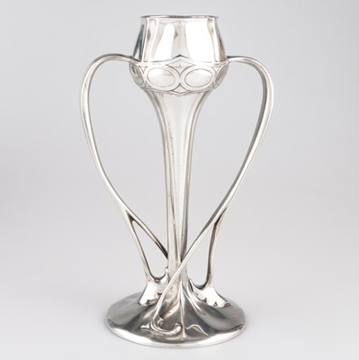 Lot 149 - ARCHIBALD KNOX (1864-1933) FOR LIBERTY & CO, A TUDRIC PEWTER TULIP VASE