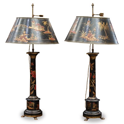 Lot 680 - A PAIR OF CHINOISERIE TABLE LAMPS, EARLY 20TH CENTURY