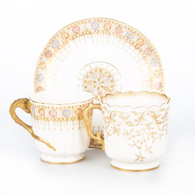 Lot 1056 - A PAIR OF WILLETS BELLEEK CUPS AND A SAUCER, CIRCA 1880S/1890S