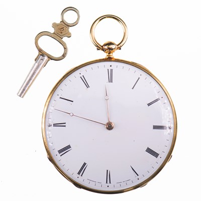 Lot 529 - AN 18CT GOLD OPEN FACED POCKET WATCH