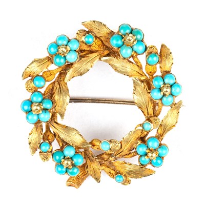 Lot 593 - A VICTORIAN TURQUOISE SENTIMENTAL BROOCH