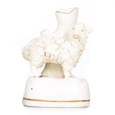 Lot 1052 - A STAFFORDSHIRE SHEEP SPILL VASE, CIRCA 1840