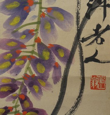 Lot 146 - QI BAISHI (1864-1957), WISTERIA AND GRASSHOPPER