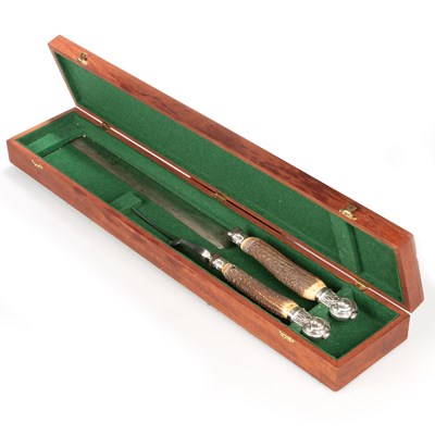 Lot 239 - A VICTORIAN SILVER-MOUNTED SALMON CARVING SET, LATE 19TH CENTURY