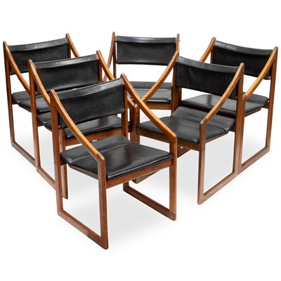 Lot 736 - IN THE STYLE OF GERALD MCCABE (USA), A SET OF SIX MID-CENTURY HARDWOOD BOARDROOM CHAIRS