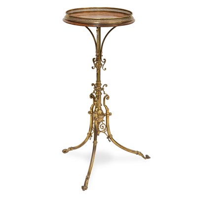 Lot 649 - A 19TH CENTURY BRASS AND OAK TRIPOD TABLE