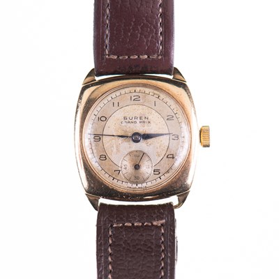 Lot 519 - A 9CT GOLD BUREN STRAP WATCH