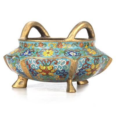 Lot 1084 - A CHINESE GILT-BRONZE AND CLOISONNE ENAMEL CENSER