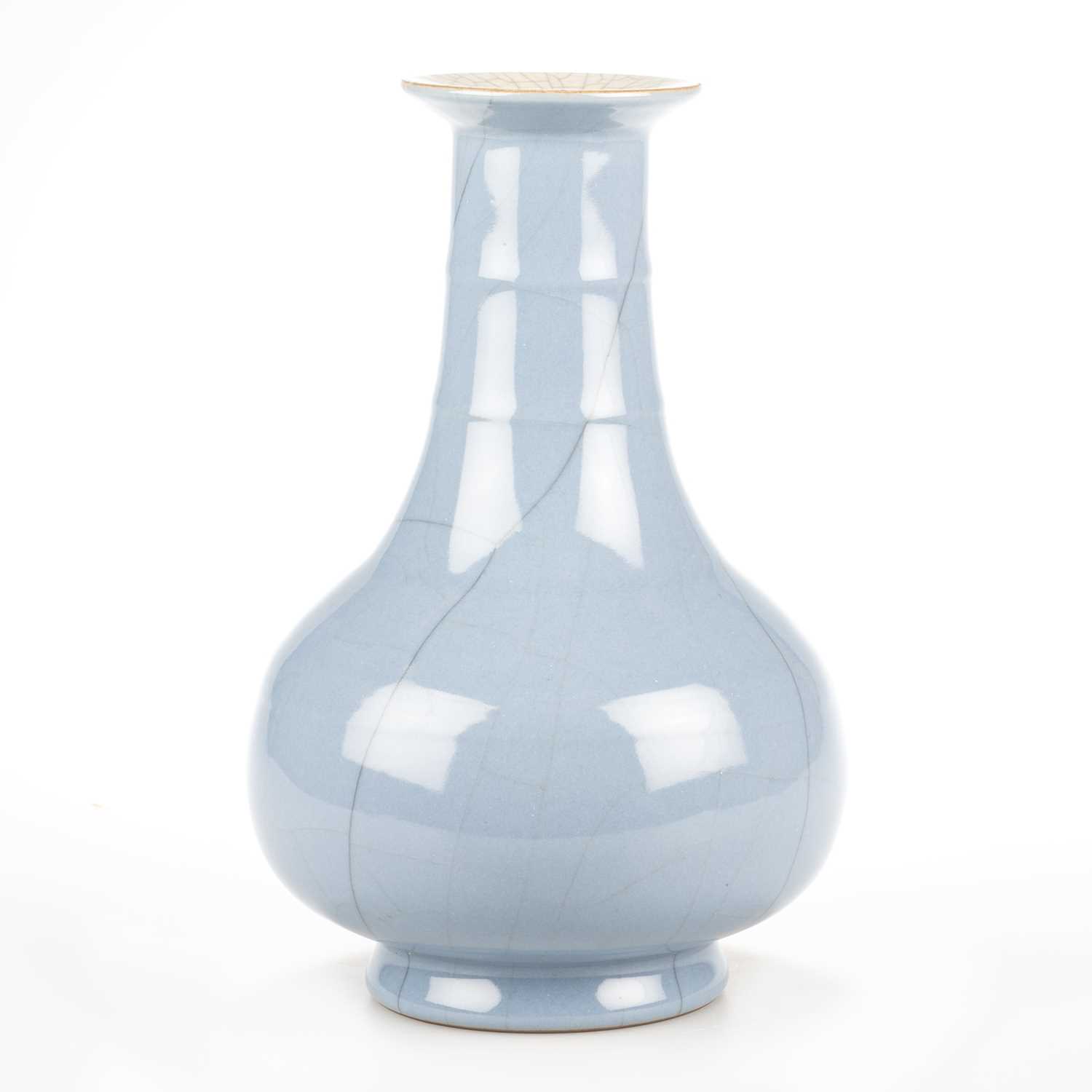 Lot 76 - A CHINESE BLUE GUAN GLAZE BAMBOO NECK VASE