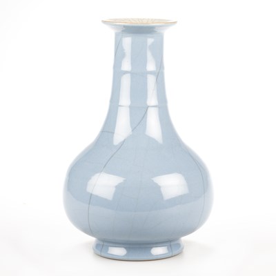 Lot 76 - A CHINESE BLUE GUAN GLAZE BAMBOO NECK VASE