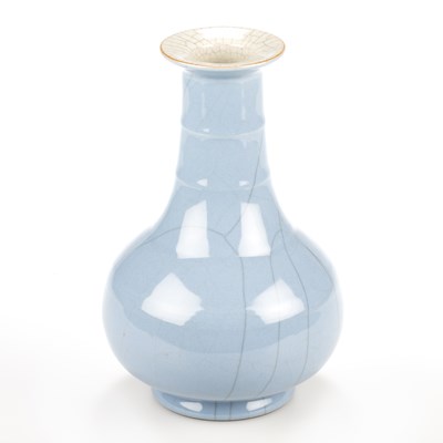 Lot 76 - A CHINESE BLUE GUAN GLAZE BAMBOO NECK VASE