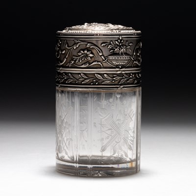 Lot 285 - A LARGE FRENCH SILVER MOUNTED GLASS SCENT BOTTLE