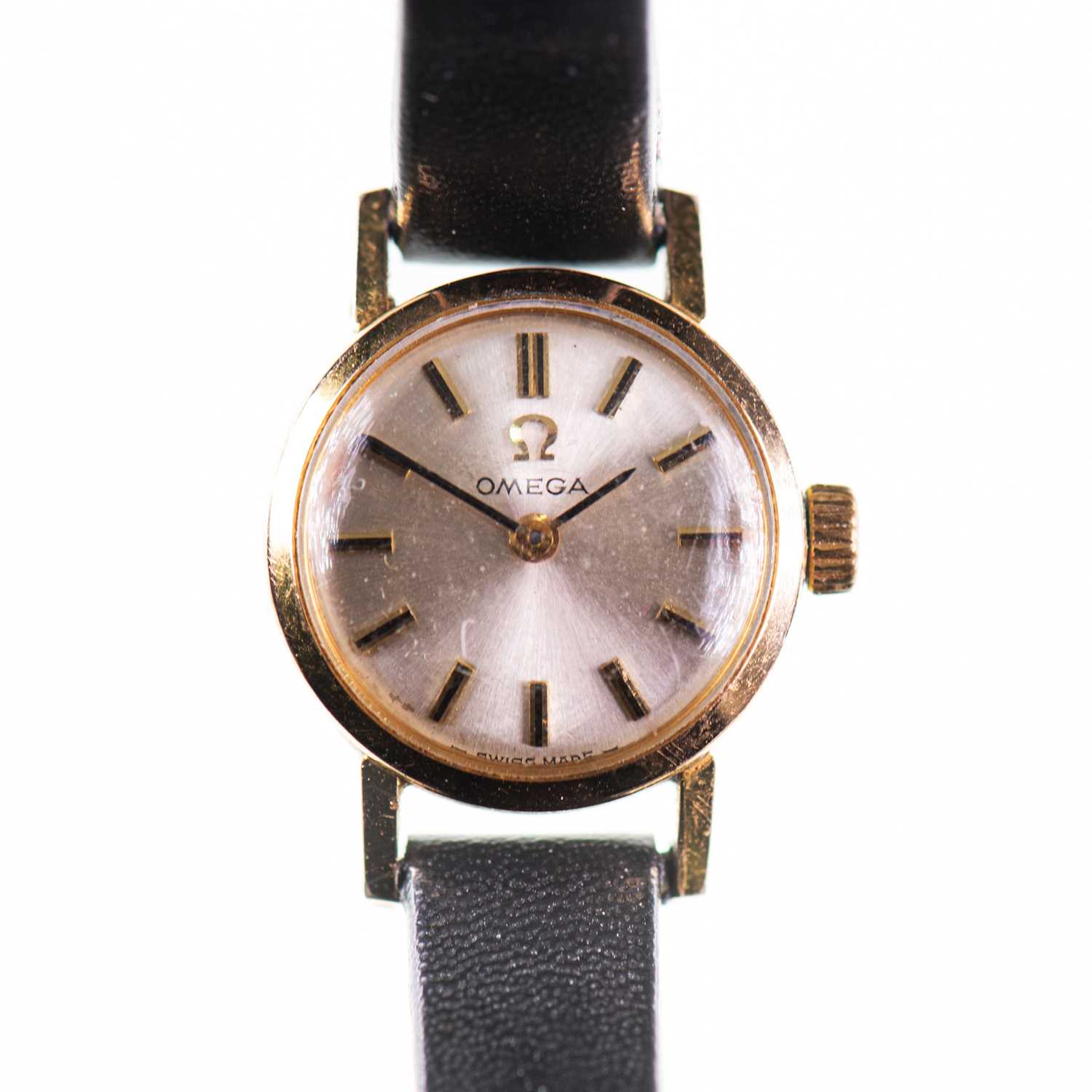 Lot 536 - A LADY'S GOLD PLATED OMEGA STRAP WATCH