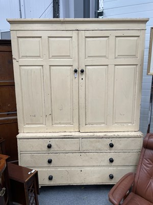 Lot 708 - A 19TH CENTURY PAINTED PINE CUPBOARD