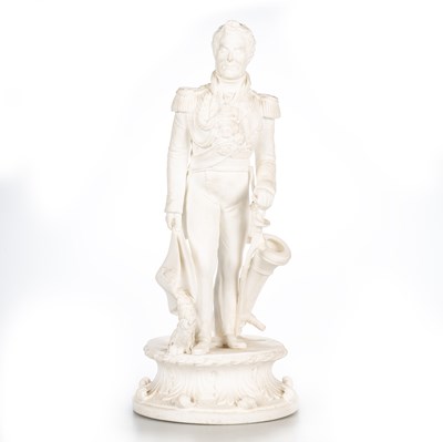 Lot 60 - A MINTON BISCUIT PORCELAIN FIGURE OF FIELD-MARSHAL ARTHUR WELLESLEY, 1ST DUKE OF WELLINGTON