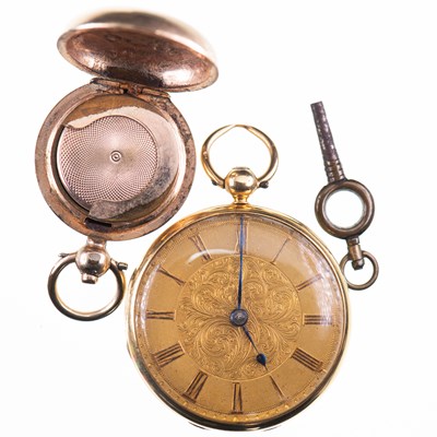 Lot 522 - AN 18CT GOLD POCKET WATCH AND A GOLD PLATED SOVEREIGN CASE