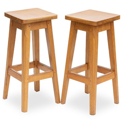 Lot 745 - PETER HEAP, A PAIR OF RABBITMAN OAK BAR STOOLS, CIRCA 1970S/80S