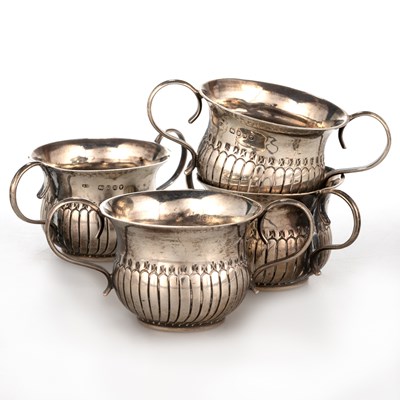 Lot 315 - A SET OF FOUR VICTORIAN SILVER MINIATURE PORRINGERS