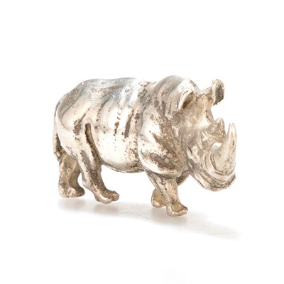 Lot 450 - PATRICK MAVROS: A SILVER SCULPTURE OF A RHINOCEROS