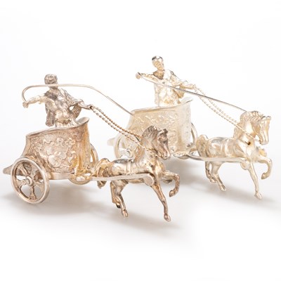 Lot 215 - A PAIR OF ELIZABETH II SILVER MODELS OF CHARIOTEERS