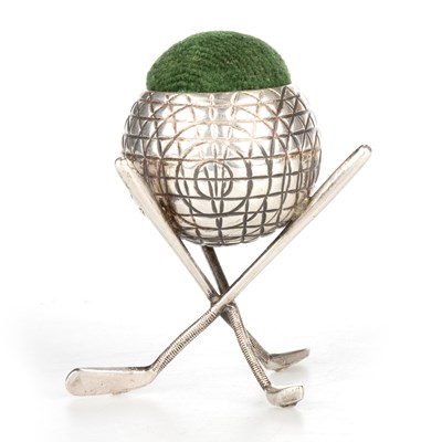 Lot 382 - A VICTORIAN SILVER 'GOLFING' NOVELTY PIN-CUSHION