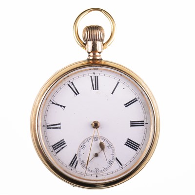 Lot 524 - A GOLD PLATED OPEN FACE POCKET WATCH