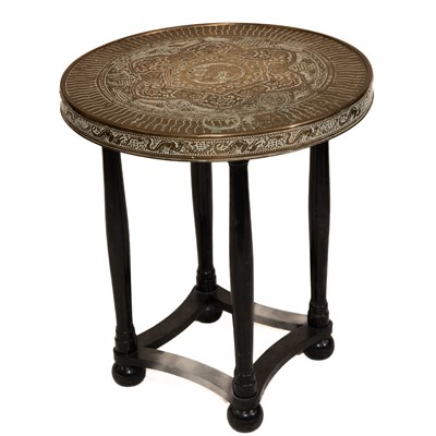 Lot 681 - A BRASS AND EBONISED OCCASIONAL TABLE