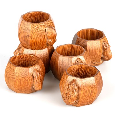 Lot 729 - ROBERT THOMPSON OF KILBURN, SIX MOUSEMAN OAK NAPKIN RINGS