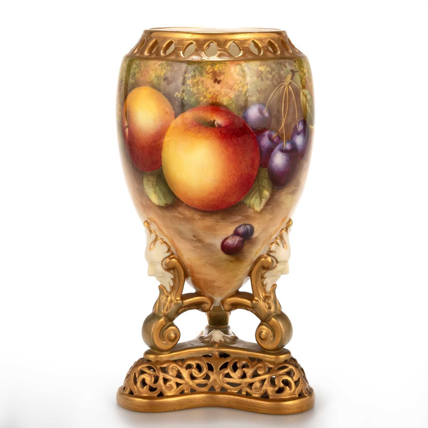 Lot 65 - A ROYAL WORCESTER FRUIT-PAINTED POTPOURRI VASE, 1937