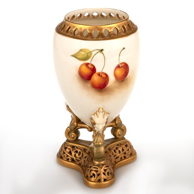 Lot 65 - A ROYAL WORCESTER FRUIT-PAINTED POTPOURRI VASE, 1937