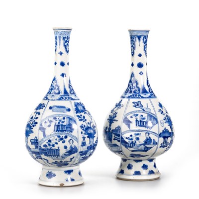 Lot 80 - TWO CHINESE BLUE AND WHITE PORCELAIN BOTTLE VASES, KANGXI PERIOD