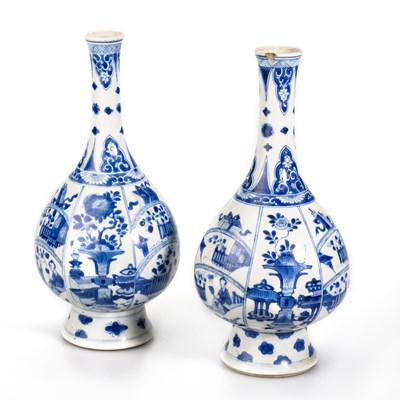 Lot 80 - TWO CHINESE BLUE AND WHITE PORCELAIN BOTTLE VASES, KANGXI PERIOD