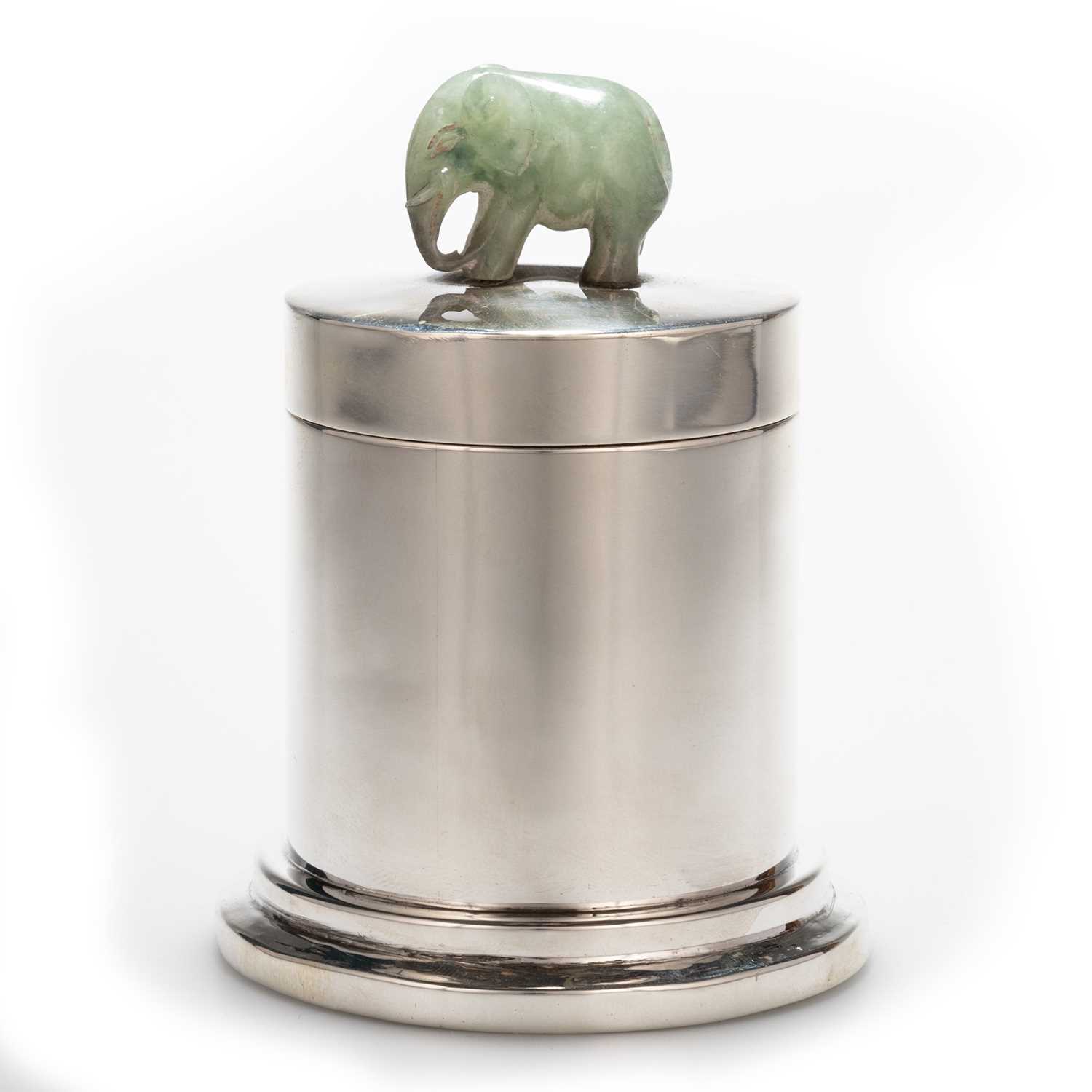 Lot 378 - A STERLING SILVER AND JADE CADDY