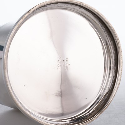 Lot 378 - A STERLING SILVER AND JADE CADDY