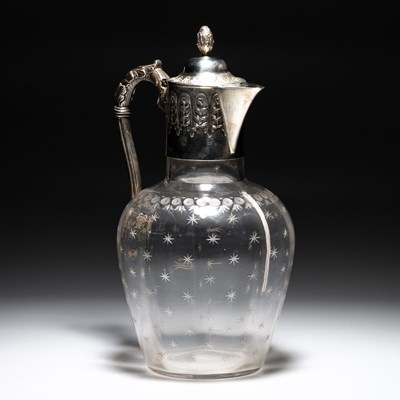 Lot 399 - A VICTORIAN SILVER-MOUNTED ETCHED-GLASS CLARET JUG