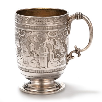 Lot 207 - A VICTORIAN SCOTTISH SILVER CHINOISERIE MUG