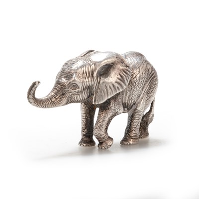 Lot 337 - PATRICK MAVROS: A SILVER SCULPTURE OF A MALE CALF ELEPHANT, "BOY"