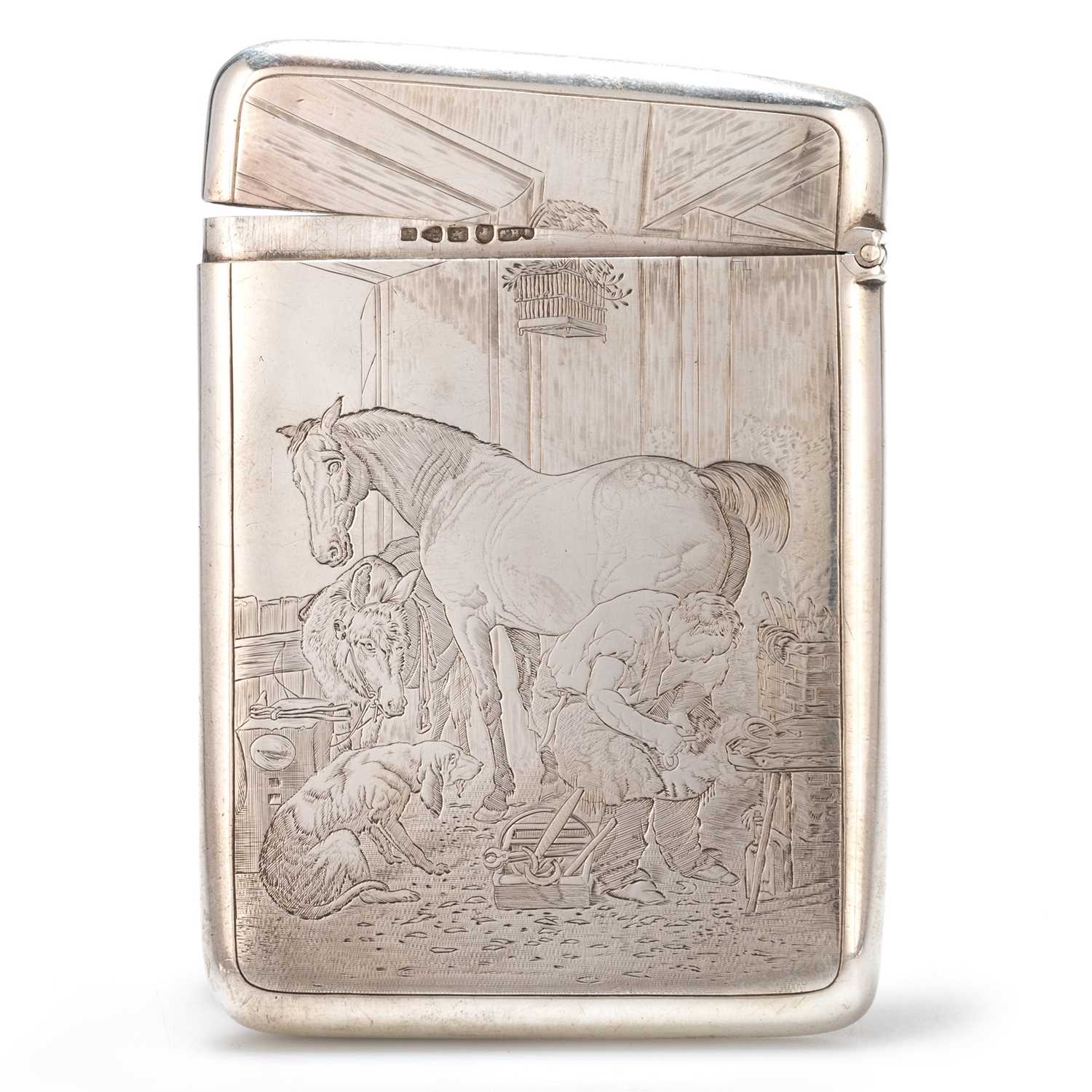 Lot 375 - A RARE VICTORIAN SILVER PICTORIAL CARD CASE