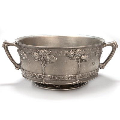 Lot 181 - DAVID VEASEY FOR LIBERTY & CO, A TUDRIC PEWTER TWIN-HANDLED ROSE BOWL