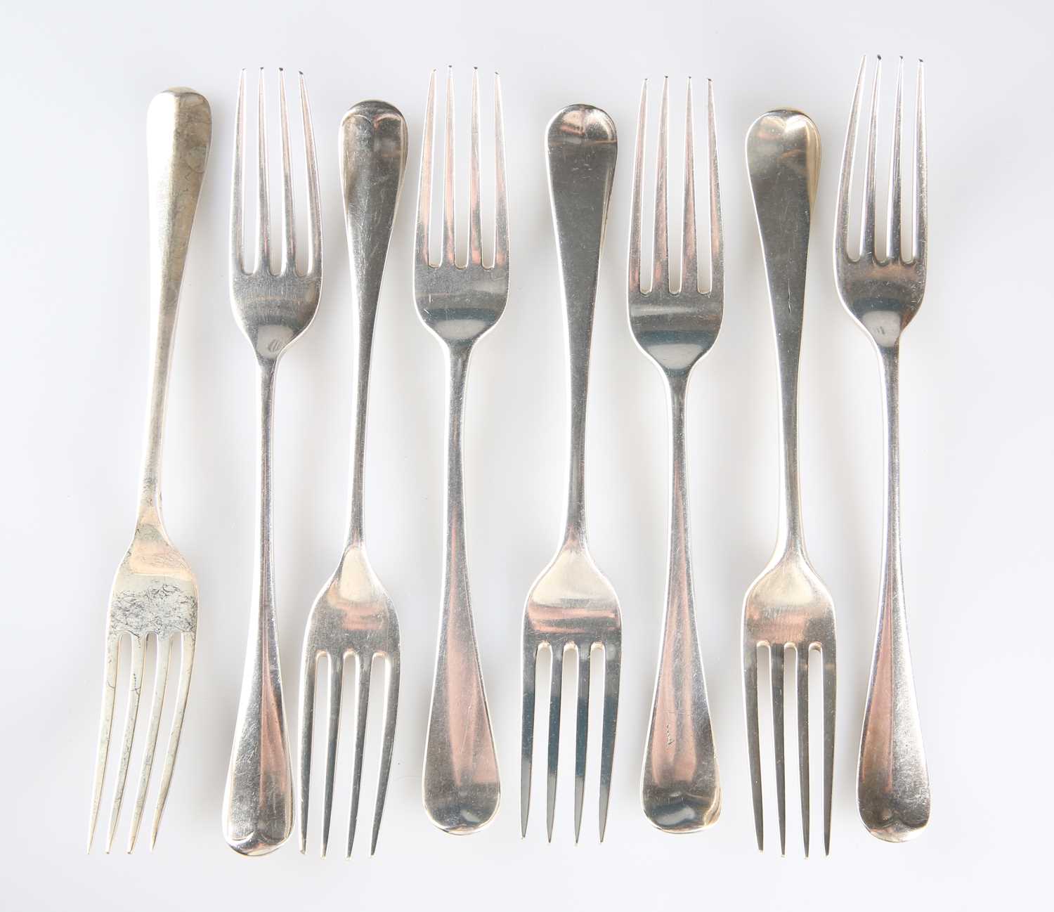 Lot 293 EIGHT AND LATER SILVER TABLE FORKS