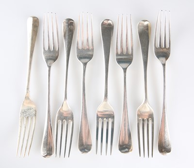 Lot 293 - EIGHT GEORGIAN AND LATER SILVER TABLE FORKS