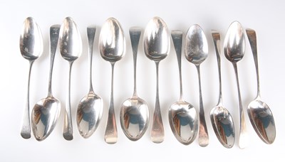 Lot 347 - TWELVE GEORGIAN AND LATER SILVER TABLE SPOONS