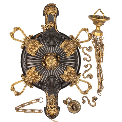 Lot 626 - A REGENCY BRONZE AND PARCEL-GILT HANGING LIGHT-FITTING