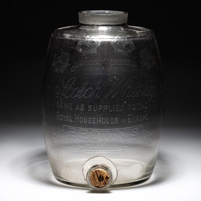 Lot 17 - A RARE BROWN'S FOUR CROWN SCOTCH WHISKY GLASS BARREL