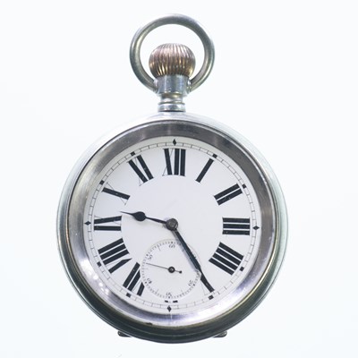 Lot 573 - A WHITE METAL OMEGA POCKET WATCH