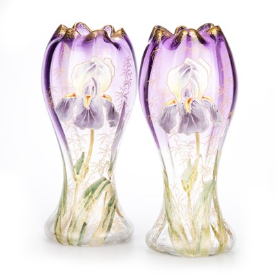 Lot 8 - A PAIR OF LEGRAS ENAMELLED GLASS VASES, CIRCA 1890