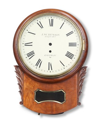 Lot 1221 - A SINGLE-FUSEE DROP-DIAL MAHOGANY WALL CLOCK, BY J.W. BENSON, LUDGATE HILL, LONDON